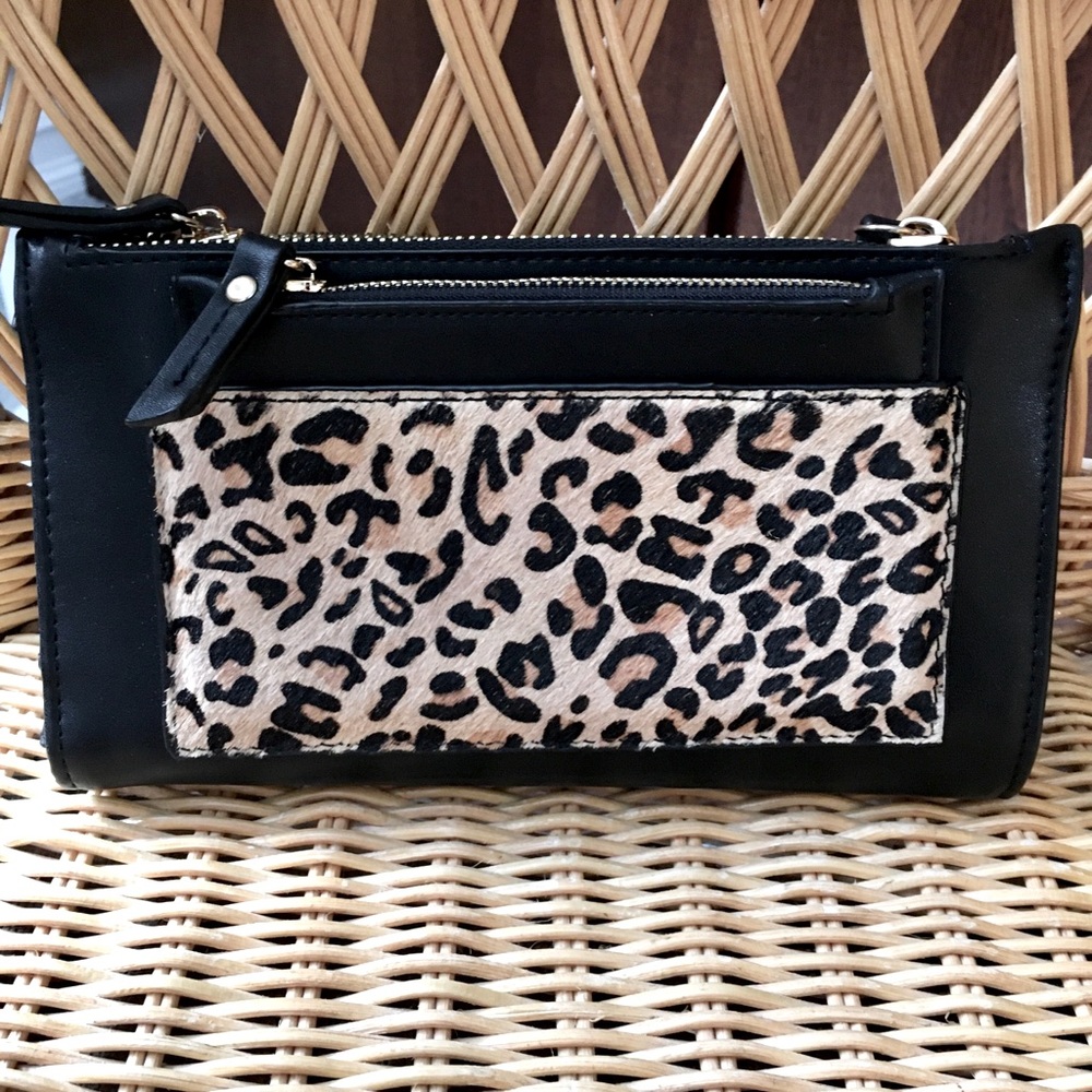 Leopard print + black faux leather wallet/wristlet